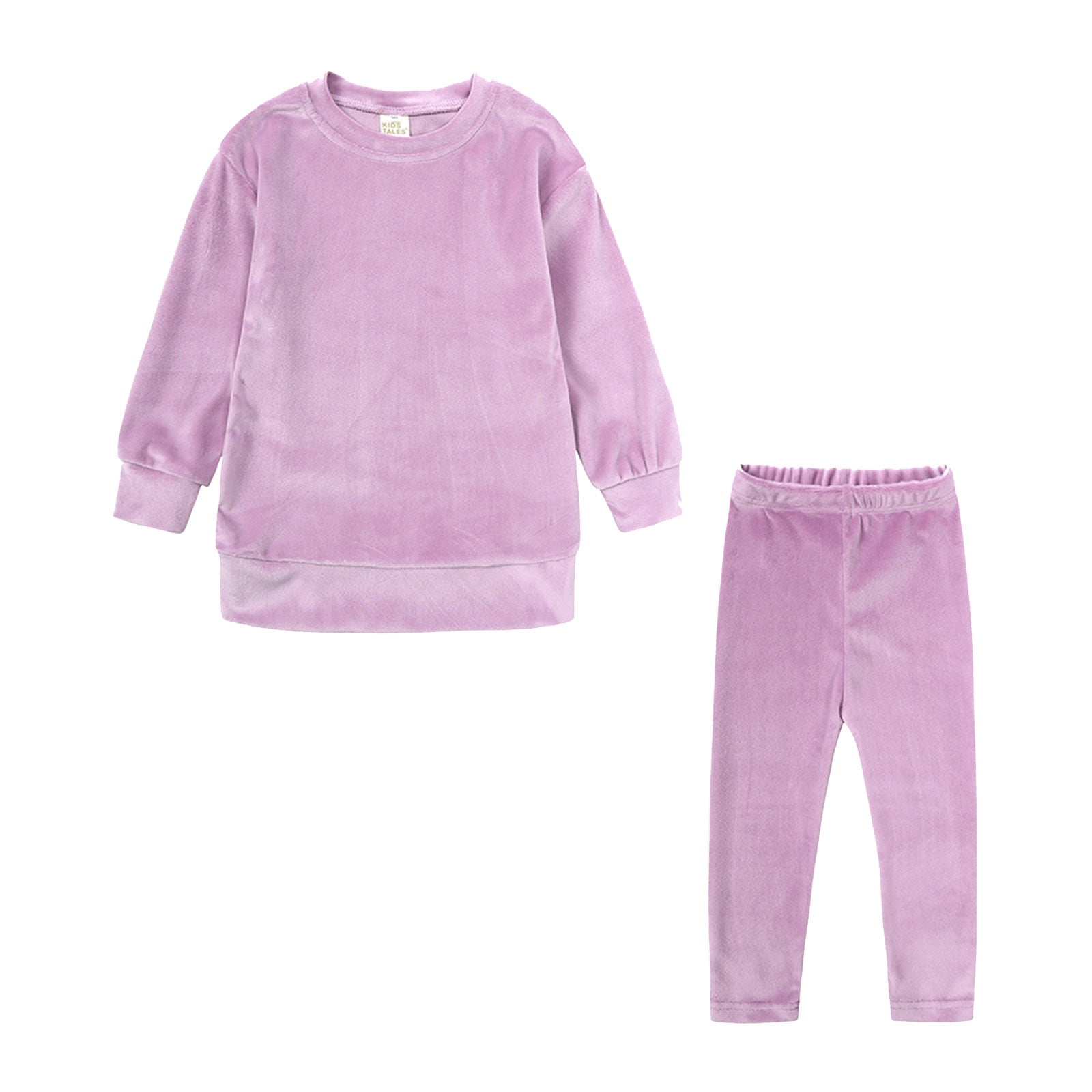 Girls Cute Little Outfits Toddler Kids Baby Clothes Solid Sweatsuit Long Sleeve Warm Pullover Tops Pants Set Pajamas Outfit Suit 3 Years-4 Years