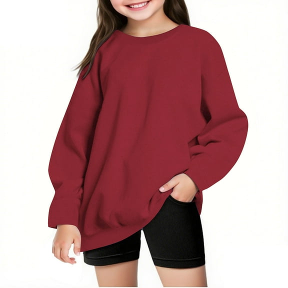 Girls Cute Long Sleeve Blouses New Teen Girls Oversized Sweatshirts Cute Crewneck Casual Tops Comfy Fall Fashion Outfits Winter Clothes Red 7 Years