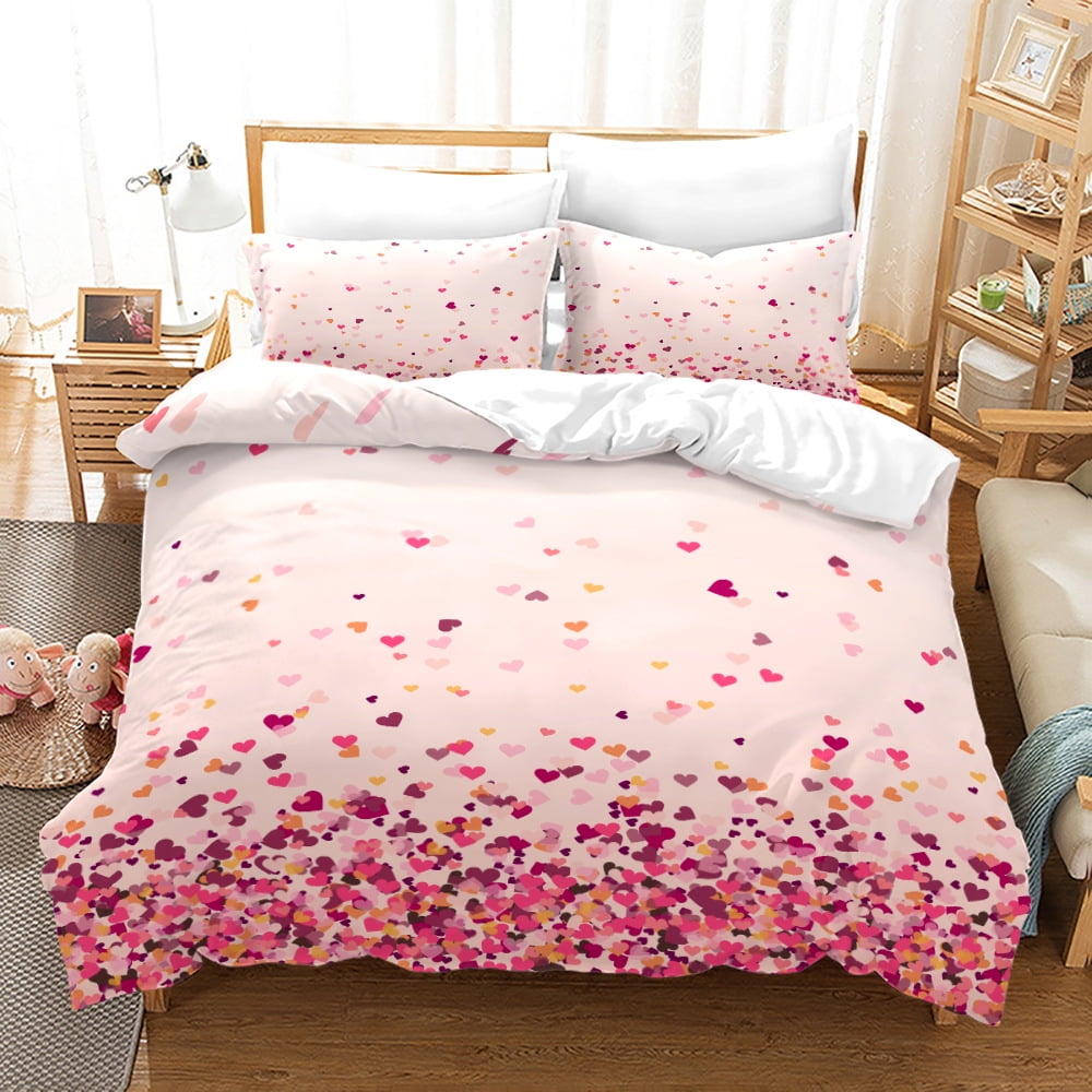 Girls Cute Love Heart Bedding Set Kids Lovely Soft Comfort Love Heart