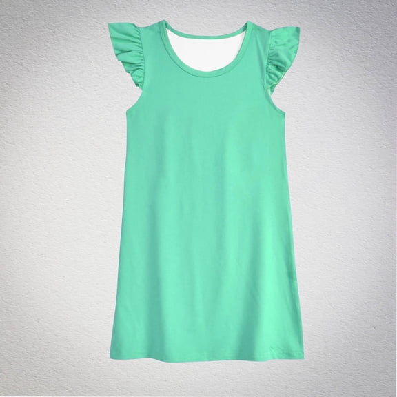 Girls Cute Mini Dresses Summer Size 3-6 Toddlers Kids Ruffle Cap Sleeve Crewneck Solid Color Pullover Going-Out Short Dress