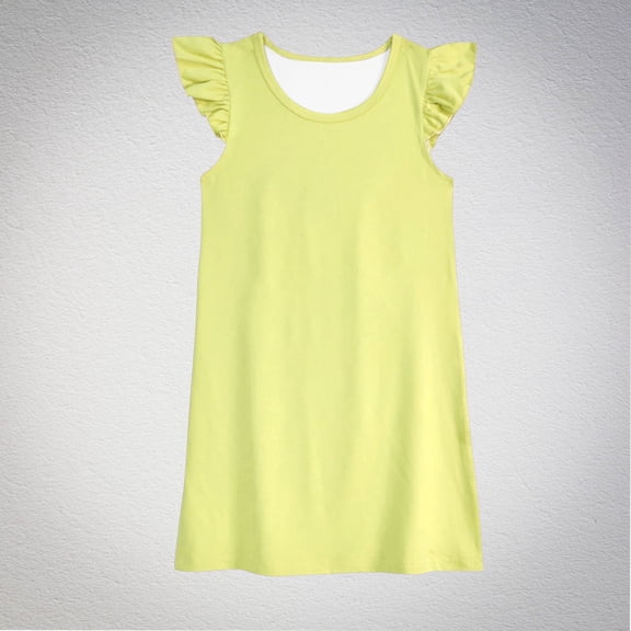 Girls Cute Mini Dresses Summer Size 3-6 Toddlers Kids Ruffle Cap Sleeve Crewneck Solid Color Pullover Going-Out Short Dress