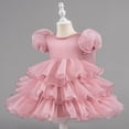 thumbnail image 1 of Girls Cute Party Dress Fashion Flowy Ruffle Mesh Layered Puff Sleeve Princess Dresses Bow Back Crewneck Ball Gown, 1 of 7