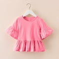 thumbnail image 1 of Girls Cute Peplum Tops Long Bell-Sleeve Crewneck Babydoll Shirts Size 1-8 Toddlers Trendy Solid Color Loose Pullover Ruffle Hem Blouses Top, 1 of 8