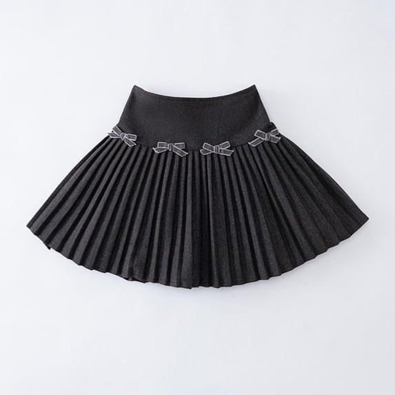 Girls Cute Pleated Skirt – Kids High Waisted a Line Bow Mini Skirts with Short School Uniforms Casual Skorts Gray 3-4Y
