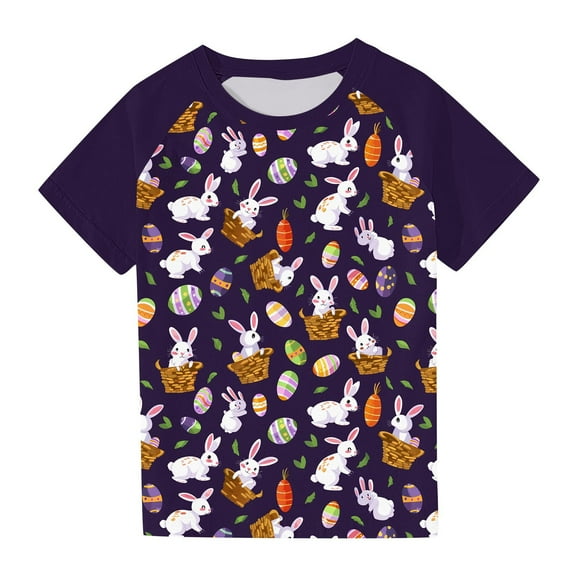 Girls Cute Rabbit Graphic Tees Baseball Raglan T Shirts Summer Short Sleeve Easter T-Shirts Crew Neck Tee Tops Multicolor, 7 Years