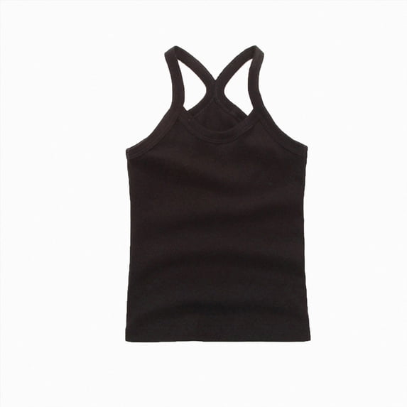 Girls Cute Shirts Racerback Tank Top Sleeveless Solid Toddler Clothes for Girls Gymnastics Playwear Black 18-24 Months