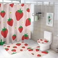 thumbnail image 1 of Girls Cute Strawberry 4 Pcs Shower Curtain Set Bathroom Set Cartoon Tropical Fruit Strawberry Daisy Floral Design Shower Mat Shower Curtain with Rug 12 Hooks,72" W x 72" L, 1 of 8
