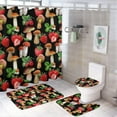 thumbnail image 1 of Girls Cute Strawberry 4 Pcs Shower Curtain Set Bathroom Set Cartoon Tropical Fruit Strawberry Daisy Floral Design Shower Mat Shower Curtain with Rug 12 Hooks,72" W x 72" L, 1 of 8