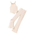 thumbnail image 1 of Girls Cute Summer Clothes Ribbed Sleeveless Halter Top + Bell Bottom Pants 2 Piece Outfits for 8-13 Years, 1 of 4