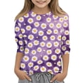 thumbnail image 1 of Girls Cute Summer Tops Size 7 Casual 3/4 Sleeve Crew Neck Girls Shirts Funny Daisy Printed T-Shirts Girls Fashion Blouse T-Shirt Purple 3-4 Years, 1 of 5