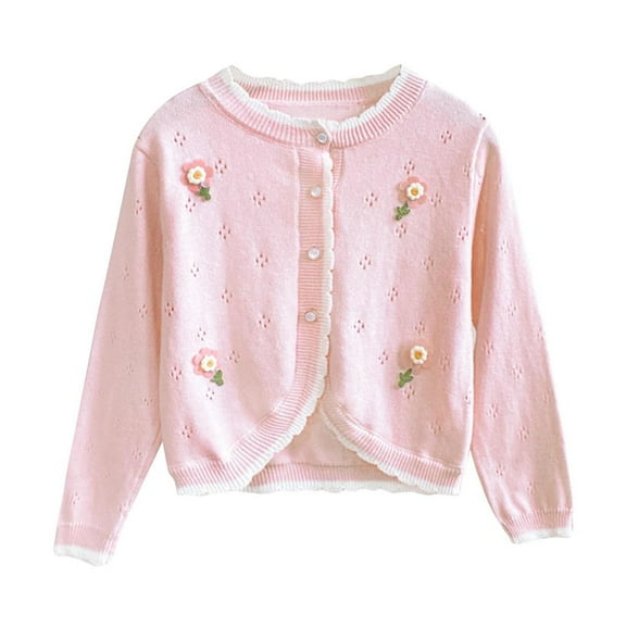 Girls' Cute Sweater Cardigan Button Down Soft Cotton Knit Bolero Shrugs Long Sleeve Fall Spring Outfits (1 Years, Pink)