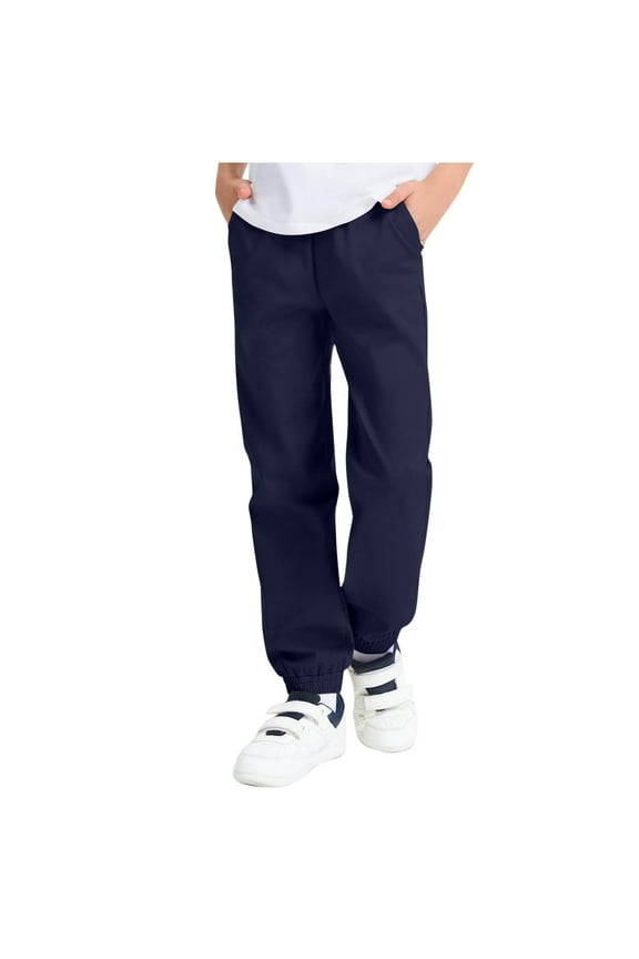 Girls Cute Sweatpants New Kids Girls Uniform Pants Pull on Twill Jogger Pants for Boys School Clothes with Pockets Cargo Pants for Kids Navy 6-7 Years
