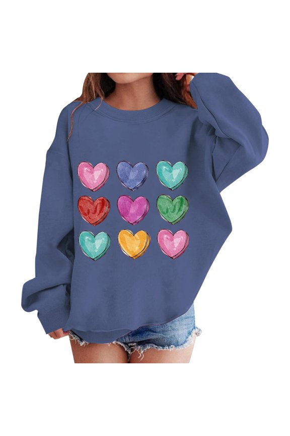 Girls Cute Sweatshirts Heart Print Oversized Swea𝘁 Shirts Tween 𝗣reppy Clothes 2026 Trendy Long Sleeve Hoodies Pullover Tops