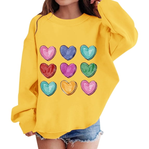 Girls Cute Sweatshirts Heart Print Oversized Swea𝘁 Shirts Tween 𝗣reppy Clothes 2026 Trendy Long Sleeve Hoodies Pullover Tops