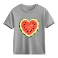 thumbnail image 1 of Girls Cute T-Shirt Kids Watermelon Heart Graphic Tee 100% Cotton Short Sleeve Summer Casual Top Gray,Size 9 T, 1 of 9