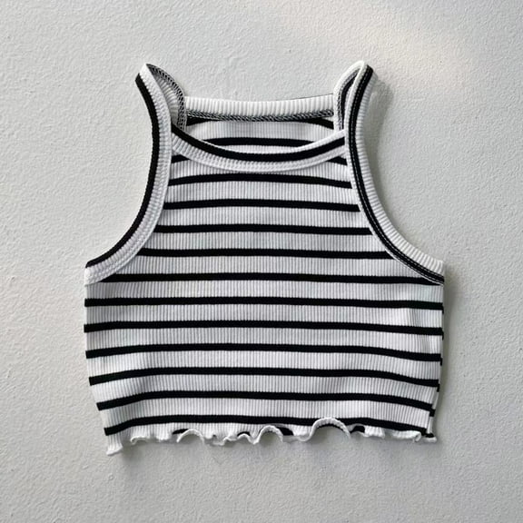 Girls Cute Tank Tops 6M-6Y Sleeveless Crewneck Cami Top 2025 Toddlers Kids Trendy Stripe Printed Stretchy Pullover Tees Shirts