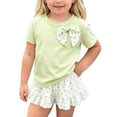 thumbnail image 1 of Girls Cute Top Summer 2 Pieces Ruffle Skirt Set with Polka Dots Skirt Outfit Comfy Fashion Clothing Green 3-4Years, 1 of 6