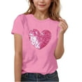 thumbnail image 1 of Girls Cute Tops Glitter Love Heart Printed Valentines Day Tee Shirt Gifts Short Sleeve Crew Neck Base Tshirts (14-15 Years, Pink|Short Sleeve), 1 of 6