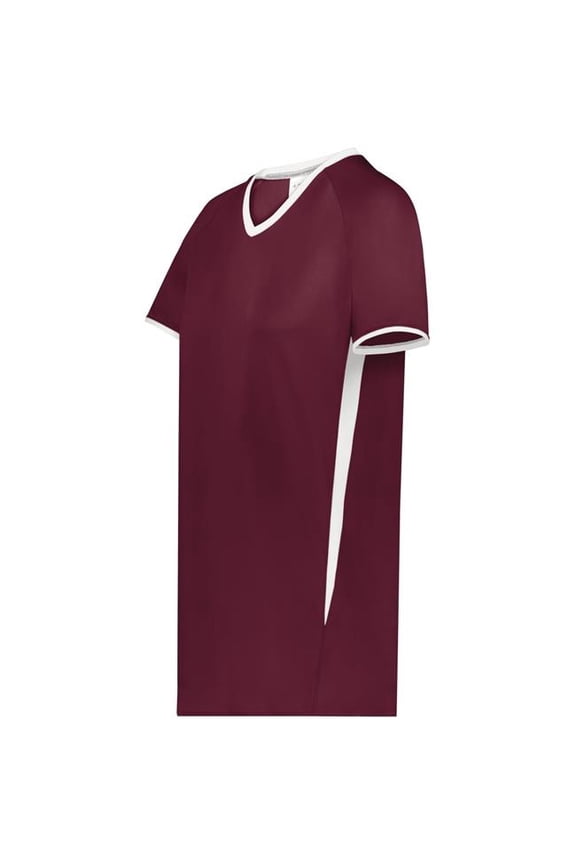 6916.380.S Girls Cutter Plus V-Neck Jersey, Maroon & White - Small
