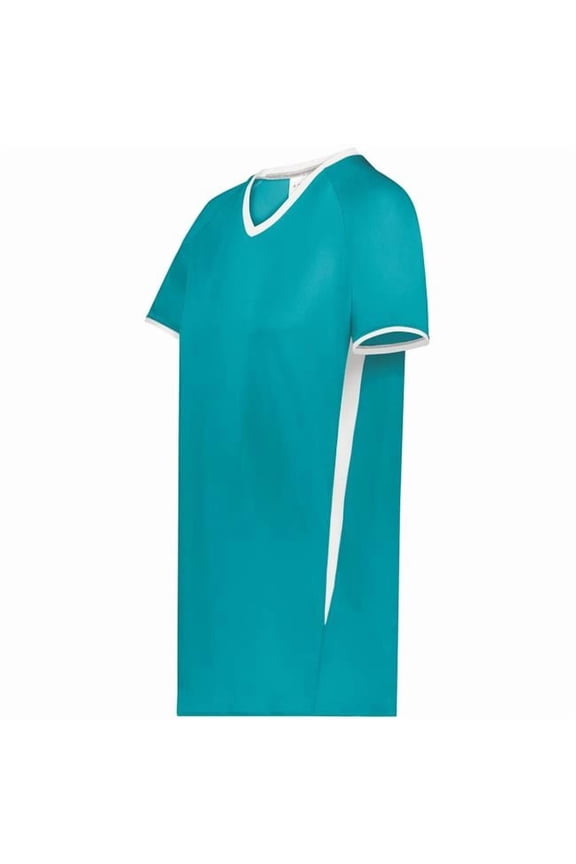 6916.331.S Girls Cutter Plus V-Neck Jersey, Teal & White - Small