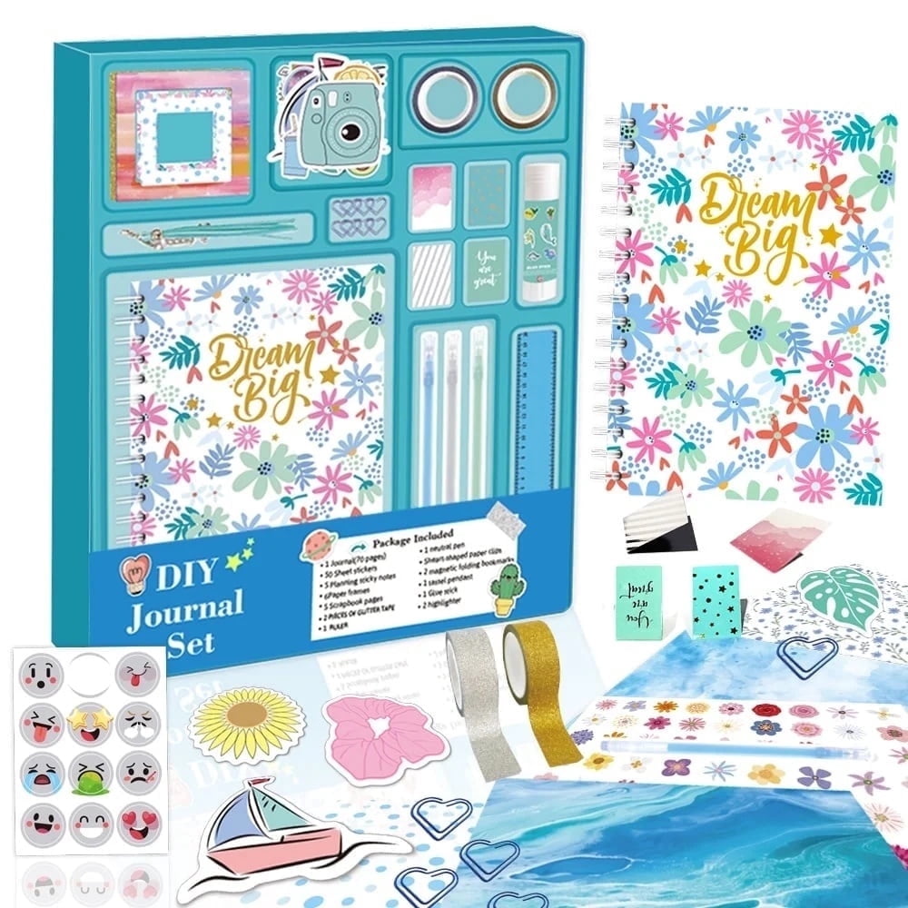 Girls DIY Journal Kit,48 Pcs Journaling Art Crafts Kit,Creativity Scrapbook Diary Supplies Set,Girl Birthday Christmas Gifts, Ideal Gift for Tween and Teen Girls 8-14 Year Old(Blue)