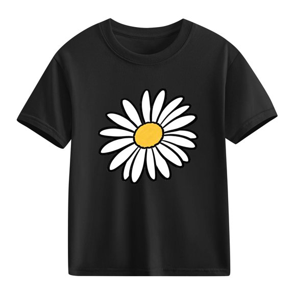 Girls Daisy Print T-Shirt 100% Cotton Short Sleeve Crewneck Tee Soft Casual Top for Kids Size 4T-12,Size 7 T