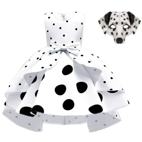 Girls Dalmatian Costume Party Dress up with Mask for Halloween Photo Shoot