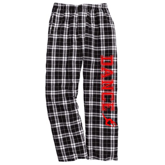 Girls Dance Black and White Flannel Pants (Red, Youth Medium 10/12)