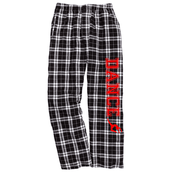Girls Dance Black and White Flannel Pants (Red, Youth Medium 10/12)