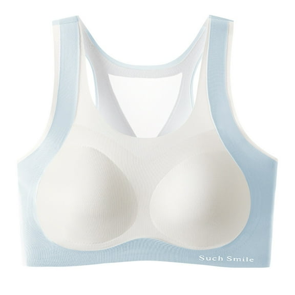 Girls Dance Bra Seamless Training Bras for Girls Racerback Teen Bras Soft Lightweight Breathable Sports Bra with Padding Blue L