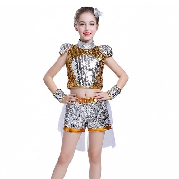 Girls Dance Sequin Dance Sleeveless Top and Pants Set Dance Outfits Dance Performance Outerwear 7-8 Years