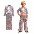 thumbnail image 1 of Girls Dance Sparkly Dance Long Sleeve Crop Top and Flared Pants Outfit Set Girls Dance Outfit Street Dance Outerwear, 1 of 6