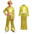 thumbnail image 1 of Girls Dance Sparkly Gold Dance Long Sleeve Crop Top and Flared Pants Set Jazz Dance Performance Outerwear, 1 of 6