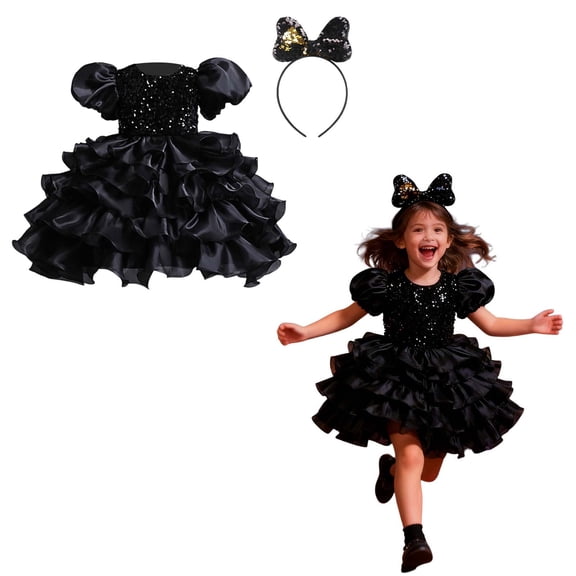 Girls Dance Black Sequin Dress Tutu Dance Dresses Dance Girls Sequin Outfit Dance Performance Outerwear 7-8 Years