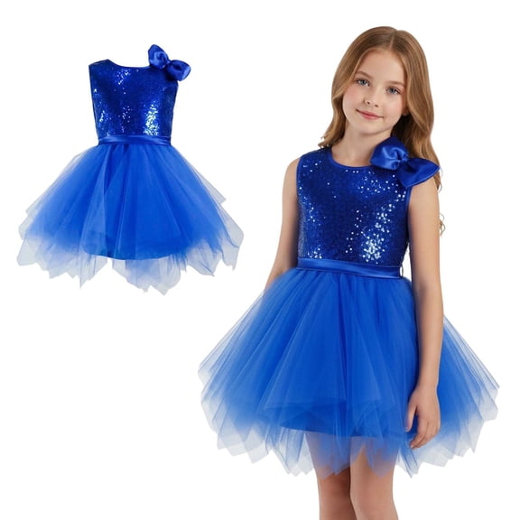 Girls Dance Blue Sequin Dress Tulle Dance Dresses Dance Dance Outfits for Girls Street Dance Outerwear 7-8 Years