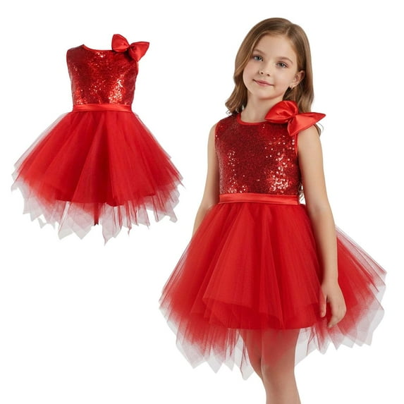Girls Dance Girls Red Sequin Dress Tulle Dance Dresses Dance Jazz Dance Performance Dancewear 8-10 Years