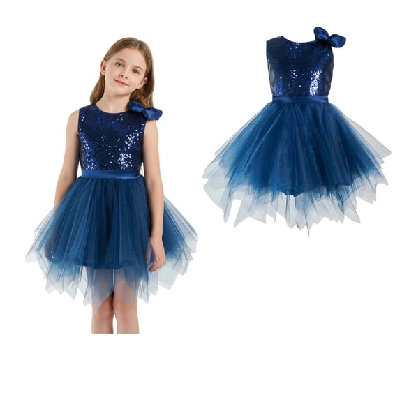Girls Dance Costumes Navy Sequin Dress Tulle Dance Dresses Dance Costume Dance Clothes Dance Performance Outerwear 7-8 Years