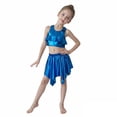 thumbnail image 1 of Girls Dance Sequin Blue Dance Sleeveless Ruffles Top and Sparkly Skirt Set 80s Outfit for Kids Stage Performance Outerwear 7-9 Years, 1 of 3