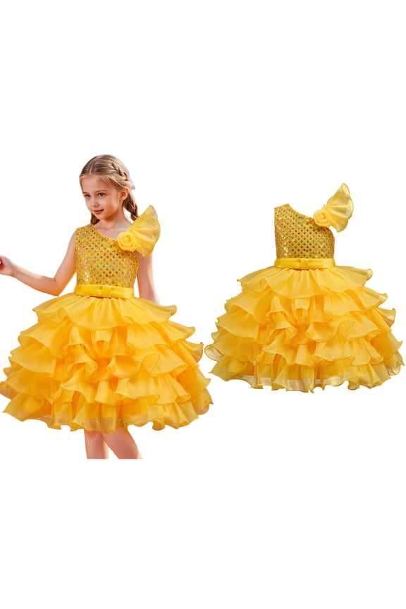 Girls Dance Yellow Sequin Dress Tulle Dance Dresses Dance Jazz Dance Performance Outerwear 5-6 Years