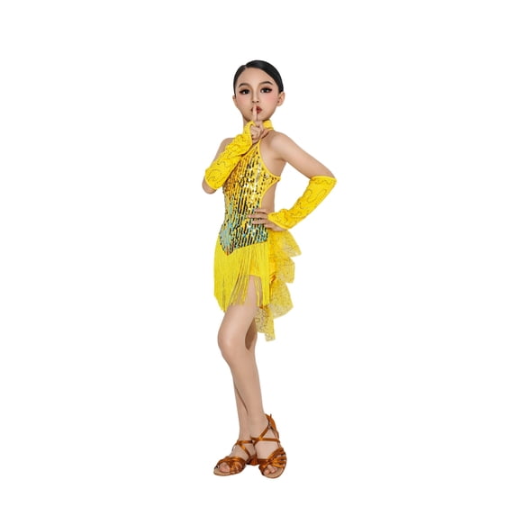 Girls Dance Dress Sparkling Fringe Sleeveless Performance For Latin ...