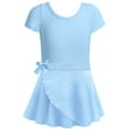 thumbnail image 1 of Girls Dance Dress Two-Piece Ballet Outfit with Heart Design for Practice and Performance, Short Sleeve Leotard and Skirt Set for Gymnastics and Recital, Apparel for Junior Dancers,Light Blue 120, 1 of 3