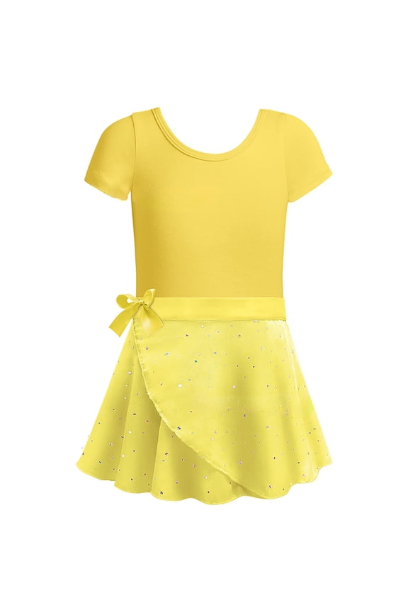 Girls Dance Dress With Heart Design Two Piece Ballet Practice Gymnastics Performance Costume Short Sleeve Outfit for 7-8 Years