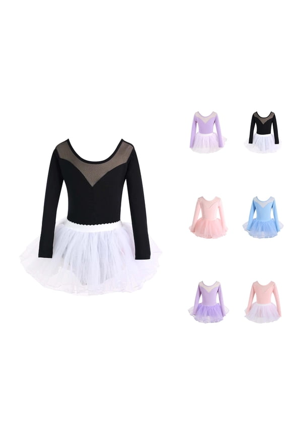 Girls Dance Dresses Performance Outfits Short Sleeve Set for Ballet Jazz Tap Girls Dance Dress for School Party Class Practice Summer Playwear