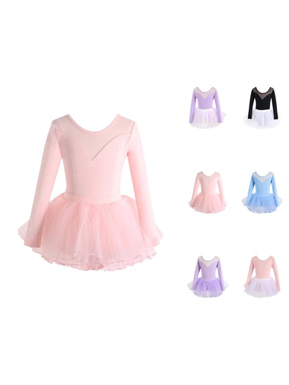 Girls Dance Dresses Performance Outfits Short Sleeve Set for Ballet Jazz Tap Girls Dance Dress for School Party Class Practice Summer Playwear