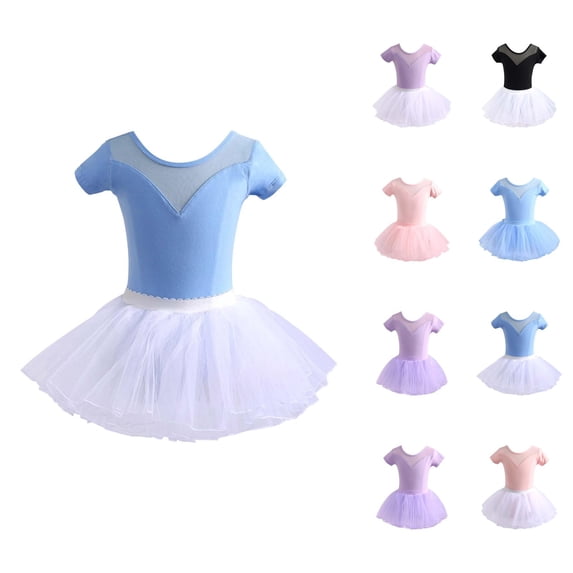 Girls Dance Dresses Performance Tutu Outfit Short Sleeve Leotard Skirt Set For Ballet Jazz Recital Practice Ages 1 14 Years Toddler Kids