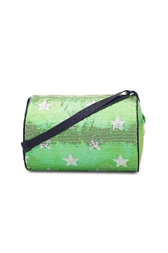 Girls Dance Duffle Bag with Sequin Stars, Kids Travel Bag with Adjustable Carry On and Handy Pouch, Gymnastics Bag, Dance Accessories For Girls - Green