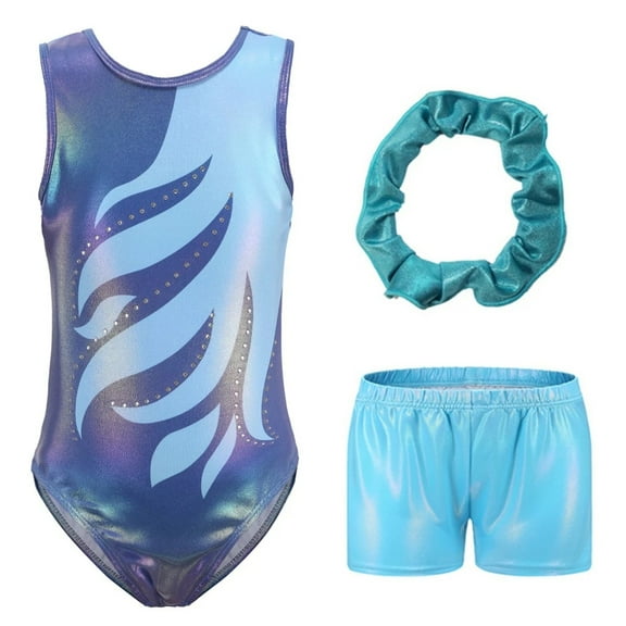 Girls Dance Leotards Gymnastics Leotards Sleeveless Ballerina Training Wear Jumpsuit Shorts Headband Sets