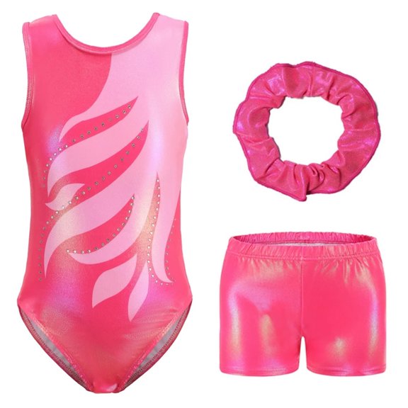 Girls Dance Leotards Gymnastics Leotards Sleeveless Ballerina Training Wear Jumpsuit Shorts Headband Sets