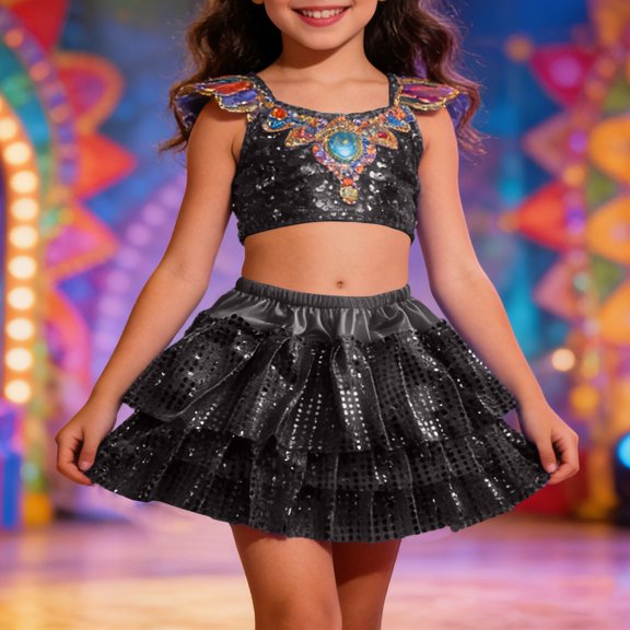 Girls Dance Performance Tutu Skirt Carnival Stage Wear Latin Jazz Party for Childrens Recital and Competition Outfit