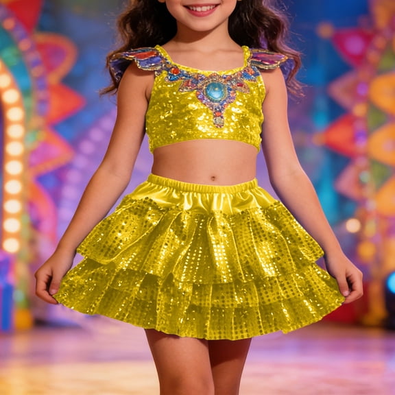 Girls Dance Performance Tutu Skirt Carnival Stage Wear Latin Jazz Party for Childrens Recital and Competition Outfit